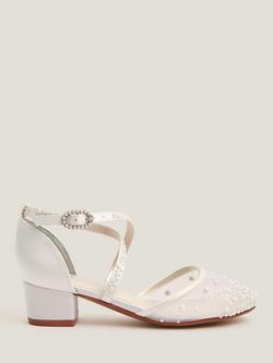 Monsoon Kids' Pearl Criss Cross Mesh Heels, Ivory, Ivory