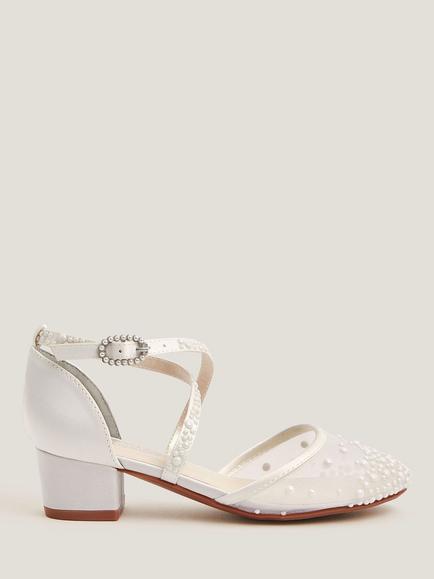 Monsoon Kids' Pearl Criss Cross Mesh Heels, Ivory, Ivory
