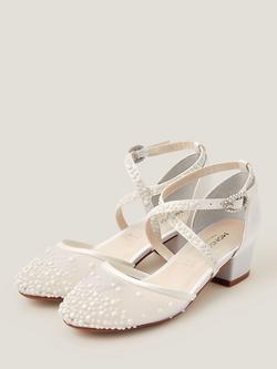 Monsoon Kids' Pearl Criss Cross Mesh Heels, Ivory - view 2, Ivory