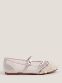 Monsoon Kids' Pearl Mesh Ballet Flats, Ivory, Ivory