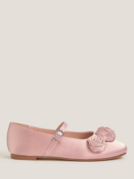 Monsoon Kids' Rosette Satin Ballet Flats, Pink, Pink