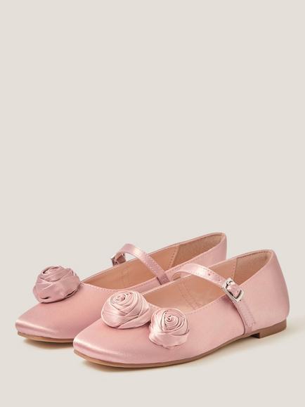 Monsoon Kids' Rosette Satin Ballet Flats, Pink - view 2, Pink