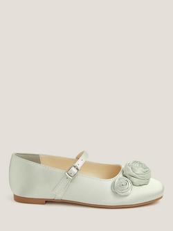 Monsoon Kids' Rosette Satin Ball Ballet Flats, Sage, Sage