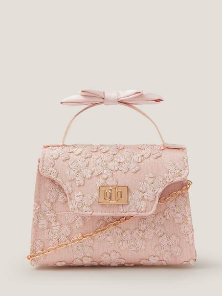 Monsoon Kids' Floral Embroidered Bow Bag, Pale Pink, Pale Pink
