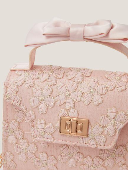 Monsoon Kids' Floral Embroidered Bow Bag, Pale Pink - view 2, Pale Pink