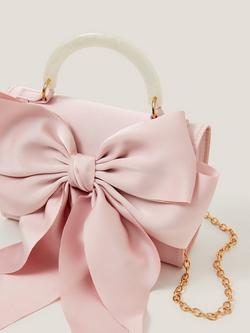 Monsoon Kids' Satin Bow Bag, Dusky Pink - view 2, Dusky Pink
