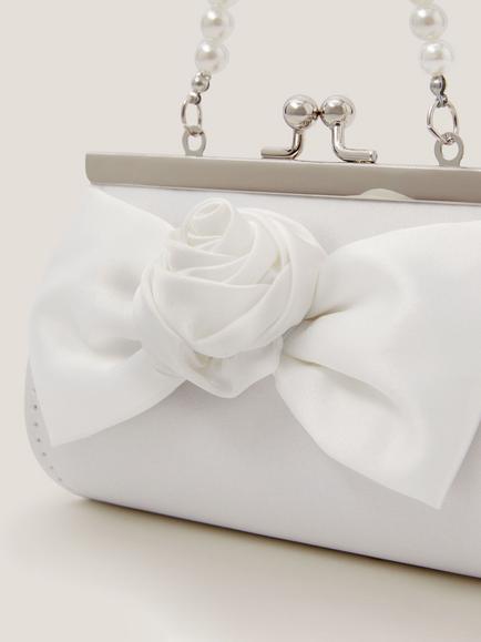 Monsoon Kids' Satin Rose Bow Mini Bag, Ivory - view 2, Ivory