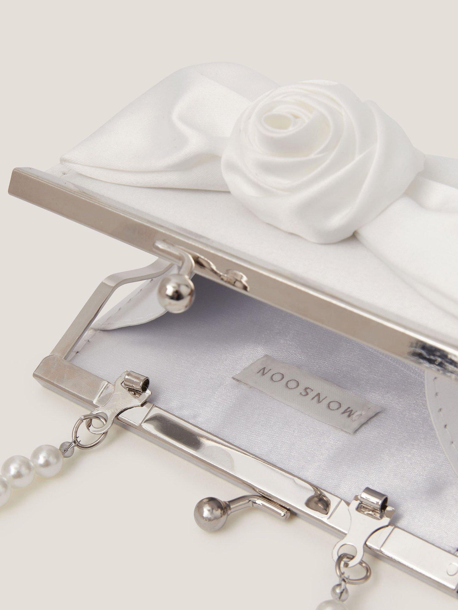 Product image 3 of 4, which shows Monsoon Kids' Satin Rose Bow Mini Bag, Ivory