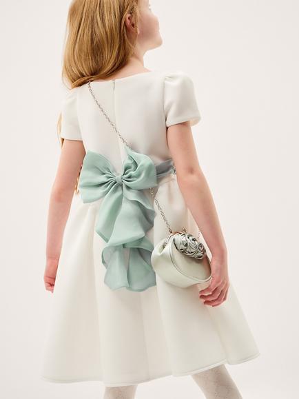 Monsoon Kids' Polly Bow Party Dress, Ivory - view 2, Ivory