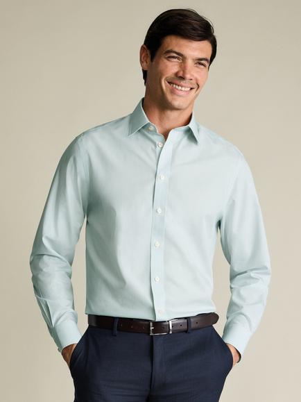 Charles Tyrwhitt Bengal Stripe Cutaway Collar Non-Iron Cotton Poplin Slim Fit Shirt, Mid Green