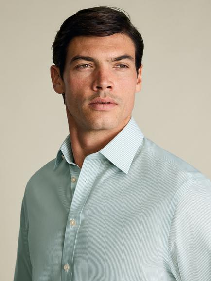 Charles Tyrwhitt Bengal Stripe Cutaway Collar Non-Iron Cotton Poplin Slim Fit Shirt - view 2, Mid Green