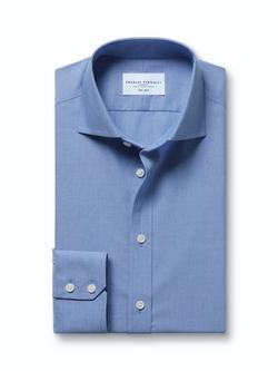 Charles Tyrwhitt Non-Iron Poplin Cotton Regular Fit Shirt, Mid Blue - view 2, Mid Blue