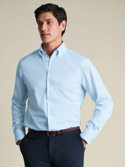 Charles Tyrwhitt Cotton Regular Fit Button-Down Check Oxford Shirt, Sky Blue
