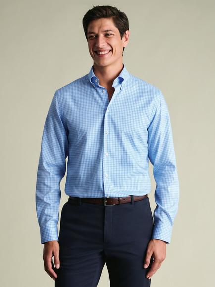 Charles Tyrwhitt Cotton Regular Fit Button-Down Check Oxford Shirt, Cornflower Blue