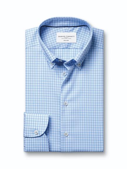 Charles Tyrwhitt Cotton Regular Fit Button-Down Check Oxford Shirt - view 2, Cornflower Blue