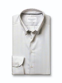 Charles Tyrwhitt Gingham Non-Iron Stretch Pinpoint Cotton Oxford Button Collar Shirt, Stone/Sky - view 2, Stone/Sky