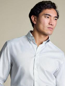 Charles Tyrwhitt Gingham Non-Iron Cotton Pinpoint Oxford Slim Fit Shirt, Stone/Sky - view 2, Stone/Sky