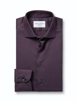 Charles Tyrwhitt Cotton Regular Fit Textured Semi-Cutaway Collar Shirt, Burgundy Red - view 2, Burgundy Red