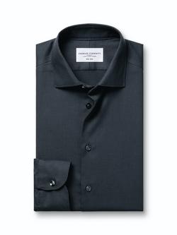 Charles Tyrwhitt Mid-Weight Cotton Dobby Weave Regular Fit Shirt - view 2, Charcoal Grey