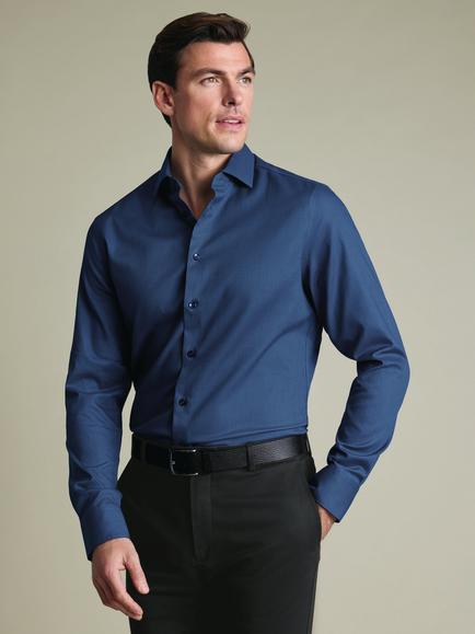 Charles Tyrwhitt Mid-Weight Cotton Dobby Weave Regular Fit Shirt, Denim Blue