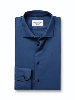 Charles Tyrwhitt Mid-Weight Cotton Dobby Weave Regular Fit Shirt - view 2, Denim Blue