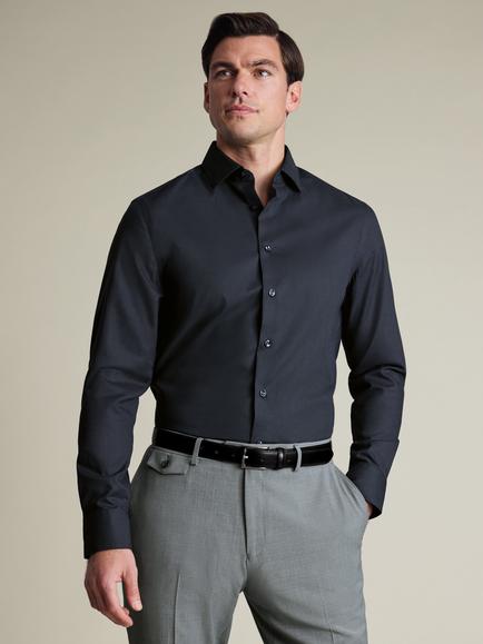 Charles Tyrwhitt Cutaway Collar Non-Iron Dobby Cotton Texture Slim Fit Shirt, Charcoal Grey