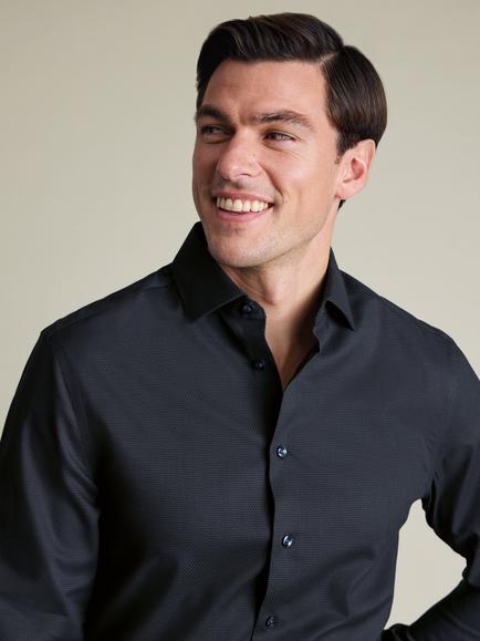 Charles Tyrwhitt Cutaway Collar Non-Iron Dobby Cotton Texture Slim Fit Shirt - view 2, Charcoal Grey
