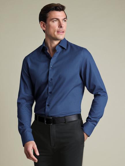 Charles Tyrwhitt Cutaway Collar Non-Iron Dobby Cotton Texture Slim Fit Shirt, Denim Blue