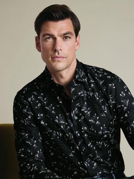 Charles Tyrwhitt Non-Iron Stretch Cotton Floral Print Classic Fit Shirt, Black - view 2, Black