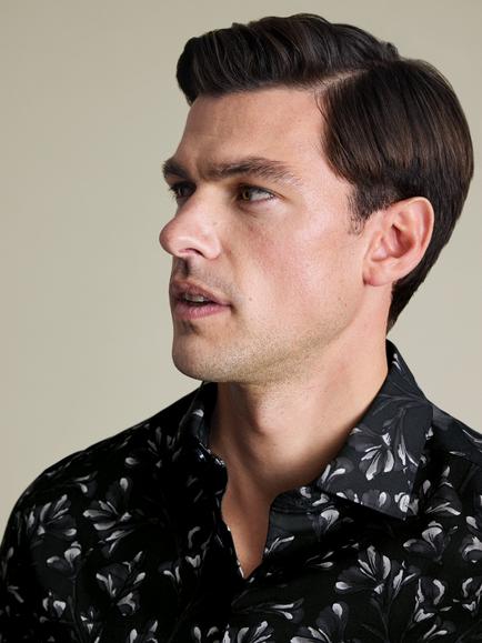 Charles Tyrwhitt Floral Print Non-Iron Stretch Cotton Poplin Slim Fit Shirt, Black/Multi - view 2, Black/Multi
