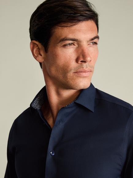 Charles Tyrwhitt Floral Print Trim Non-Iron Stretch Cotton Slim Fit Shirt, Navy - view 2, Navy