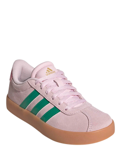 adidas Kids' VL Court 3 Suede Trainers, Pink/Green - view 2, Pink/Green