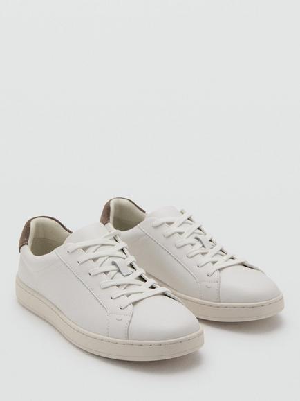 Mango Metrolea Leather Lace Up Trainers, White - view 2, White