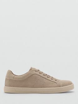 Mango Metrosue Leather Lace Up Trainers, Lt Pastel Brown, Lt Pastel Brown