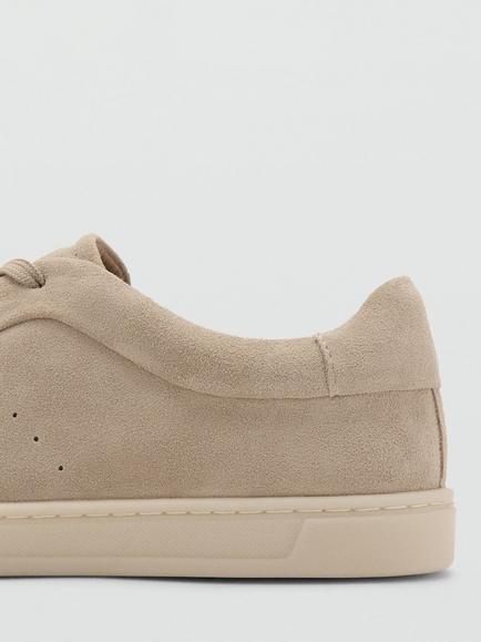 Mango Metrosue Leather Lace Up Trainers, Lt Pastel Brown - view 2, Lt Pastel Brown