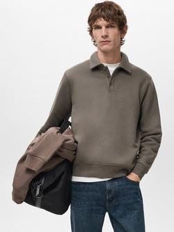 Mango Bola Cotton Blend Polo Sweatshirt, Medium Brown