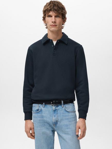 Mango Bola Cotton Blend Polo Sweatshirt, Navy