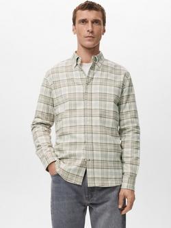 Mango Brighton Cotton Long Sleeved Checked Shirt, Beige/Multi, Beige/Multi
