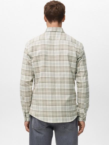 Mango Brighton Cotton Long Sleeved Checked Shirt, Beige/Multi - view 2, Beige/Multi