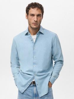 Mango Cotton Long Sleeve Shirt, Sky, Sky