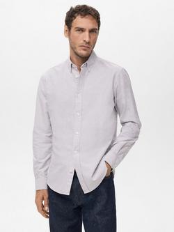 Mango Kodak Cotton Stripe Shirt, Dark Red, Dark Red