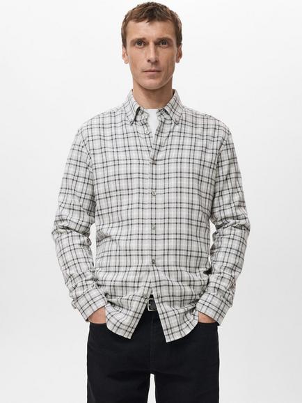Mango Roma  Cotton Check Shirt, Grey/Multi, Grey/Multi