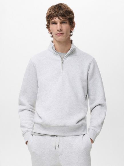 Mango Winny Zip Neck Jumper, Pastel Grey