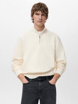 Mango Winny Zip Neck Jumper, White