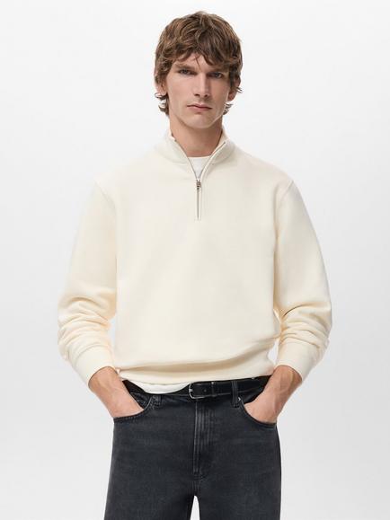 Mango Winny Zip Neck Jumper, White
