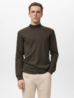 Mango Luton Cotton Slim Fit High Neck T-Shirt, Dark Brown, Dark Brown