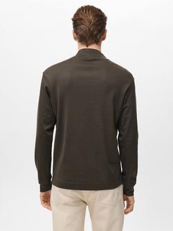 Mango Luton Cotton Slim Fit High Neck T-Shirt, Dark Brown - view 2, Dark Brown