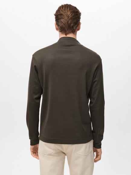 Mango Luton Cotton Slim Fit High Neck T-Shirt, Dark Brown - view 2, Dark Brown