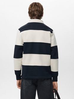 Mango Bolar Stripe Collared Neck Jumper - view 2, Navy