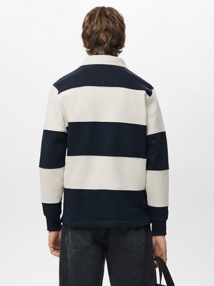 Mango Bolar Stripe Collared Neck Jumper - view 2, Navy